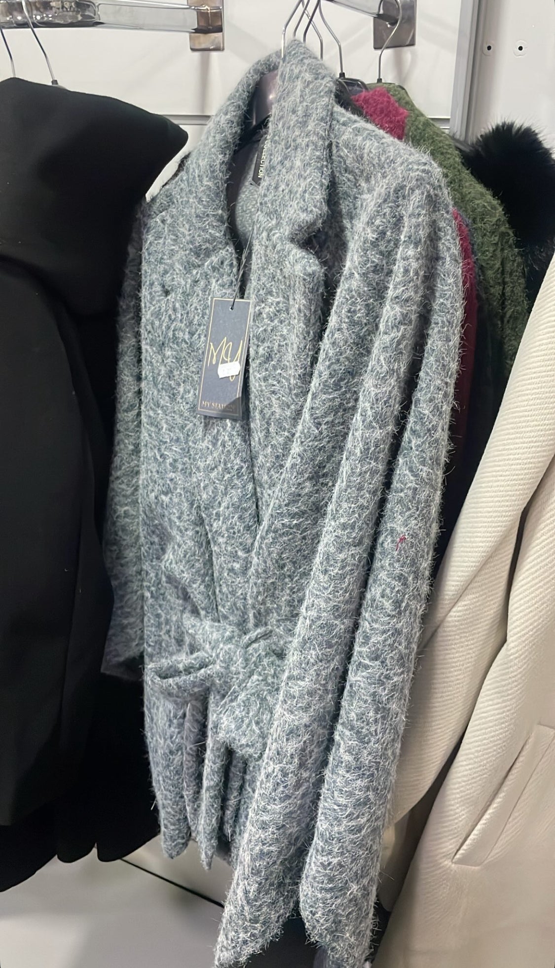 Manteau Doux Gris Ceinturé